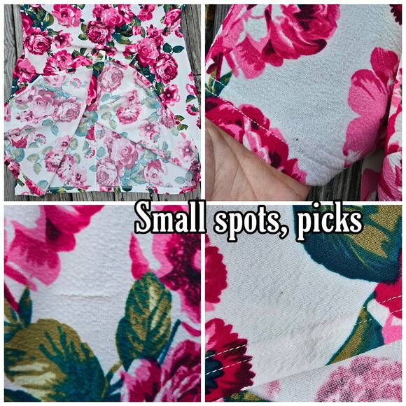 Bright Pink Floral Dress BloomChic Plus Size 22   Vneck Faux Wrap Stretch White - Picture 5 of 8